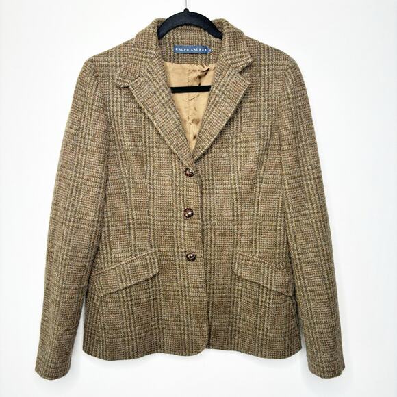 Ralph Lauren Italian Lambswool Alpaca Plaid Tweed Blazer Womens 12 - Picture 13 of 13